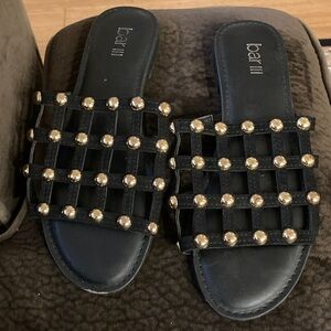 Bar III Black Sandals with Gold Accents